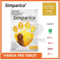 Obat Kutu Anjing Berat 1.3 - 2.5 kg Simparica 5 mg Tablet Kunyah Lezat - 1 TABLET