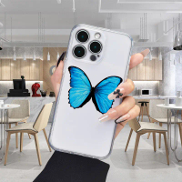 เคสโทรศัพท์ใสลายผีเสื้อสีน้ำเงิน เหมาะสำหรับ iPhone 17 16 16E 15 14 13 12 11 Pro Max 17 Air Ultra XR