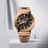 【CASIO 卡西歐】G-SHOCK 玫瑰金八角 太陽能藍芽連線雙顯手錶-金 畢業禮物(GM-B2100GD-5A)