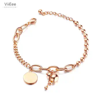ViiEee Trendy Stainless Steel Gourd &amp; Round Tag Charm Bracelet For Women Bohemia Beach Chain &amp; Link Bracelet Jewelry VB18104