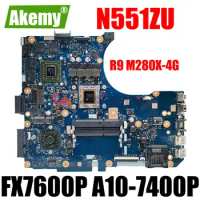 N551ZU Notebook Mainboard For ASUS N551Z N551ZU Laptop Motherboard CPU FX7600P A10-7400P GPU R9 M280X-4G DDR3 100% tested work