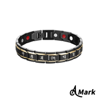 【A MARK】鈦鋼手鍊 磁石手鍊 能量手鍊 經文手鍊/六字真言間金設計能量磁石316L鈦鋼手鍊(黑色)