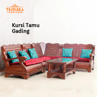 TRIPLEKA KURSI TAMU SUDUT GADING - KURSI KAYU JATI BENTUK L