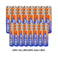 PKCELL 24PC LR03 AM4 E92 AAA Battery and 24PC LR6 AM3 E91 MN1500 AA 1.5V Alkaline Battery for Toys Smart Locks (48packs)