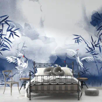 Asian Design Chinoiserie Crane Birds Wallpaper, Peel and Stick, Crane Birds Poster, Classic Art Chinoiserie Self Adhesive Wall M