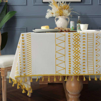 長方形餐桌布餐桌巾波西米亞奶白色帆布幾何多色印花桌布長桌巾茶幾桌布檯布