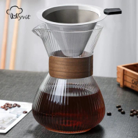 Glass Coffee Kettle Stainless Steel Filter Drip Brewing Hot Brewer Coffee Pot Dripper Barista Pour Over Coffee Maker