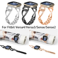 For fitbit versa 4 smart watch Strap Stainless Steel X-Shape band for fitbit versa 3 watchband for fitbit sense / sense 2 correa