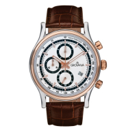 (福利品) GROVANA瑞士錶 Specialties系列三眼計時石英男錶(1730.9552)-香檳金錶圈X白面x棕色皮帶/41mm