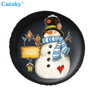 Spare Wheel Tire Cover Case Pouch Protector Snowman Standing In Winter Christmas Car Tyres for SUV Hummer 14 /15/16/17 Inch