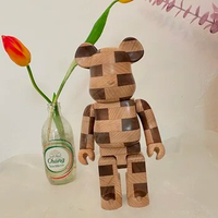 Bearbrick 400% Horizontal Lattice Trend Toy Wooden Bear Desktop Collection Doll Be@rbrick 28cm Solid Wood Quality
