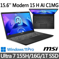 (滑鼠促銷組)msi微星 Modern 15 H AI C1MG-023TW 15.6吋 商務筆電 (Ultra 7 155H/16G/1T SSD/Win11Pro/經典黑)