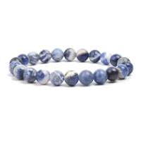 Natural Stone sodalite Beads For Women Men Jewelry Elastic Bangle Bracelets