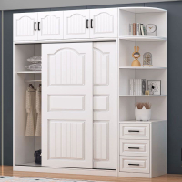 實木衣柜家用臥室推拉門現代簡約小戶型柜子簡易組裝移門大衣櫥子