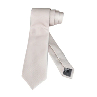 【EMPORIO ARMANI】EMPORIO ARMANI刺繡LOGO真絲簡約領帶(寬版/奶白)