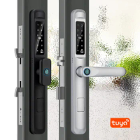 Tuya WiFi App Waterproof Smart Door Lock Aluminum Biometric lock Fingerprint door handle Digital Keyless lock for Glass Sliding