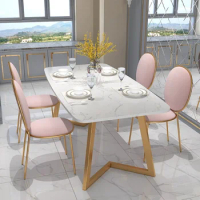 Nordic marble dining table rectangular dining table family living room leisure simple small family dining table and chair combin