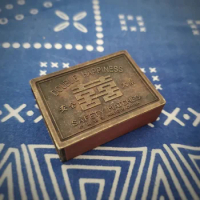 Antique Brass Chinese character "Double hapiness" Metal Matchbox Vintage Match Box