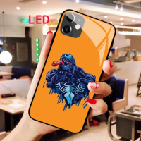 Venom Luminous Tempered Glass phone case For Apple iphone 12 11 Pro Max XS mini Acoustic Control Protect RGB Backlight cover