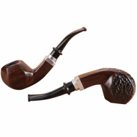Retro Curved Ebony Pipe With Ring Hammer 9mm Filter Flue Wooden Tobacco Pipe Handmade Cigarette Holder Smoking Pipe For Men Gift