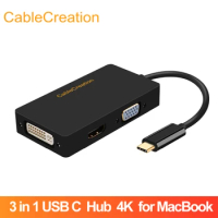 CableCreation 3 in 1 USB C Hub Male to DVI + 4K+VGA Female USB C Adapter Type-C to DVI/VGA for MacBook(Pro)iPad Pro