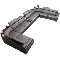 Premium Italian Leather Couch Set with Cup Holder, USB, Adjustable Headrests &amp; Bluetooth Speaker Living Room Sofas