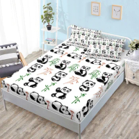 Cute Panda Fitted Sheet Bed Mattress Protector Cartoon Bedding Elastic Bed Sheets Set Kids Twin Full Queen King Size Bed Cover