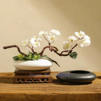 Chinese Style Ceramics Vase Flower Pot Black White Cobblestone Deformation Flower Arrangement Accessories Modern Home Decoration