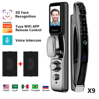 Wifi tuya APP 3D Face Recognition Smart Door Lock With Camera Video Call Voice Intercom Digital Door Lock Automatic Door Lock