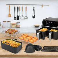 8pcs/Set Air Fryer Accessories BBQ Plate For 7.6L-9.6L Airfryer Easy Clean Dish Liner Pizza Plate Grill Pan Mat Air Fryer Tool