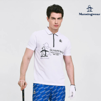 Munsingwear 企鵝牌 男款白色日本製吸汗速乾拉鏈立領前襟大企鵝LOGO設計短袖POLO衫 MGVT20B3