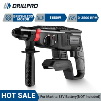 Drillpro 26MM Brushless Electric Hammer Drill Electric Impact Drill Multi-function Cordless Rotary Tool For Makita 18V Battery