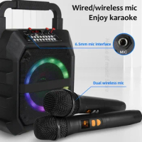 Portable Professional Wireless Microphone Karaoke Sound System FM Radio Loud Volume Outdoor Subwoofer 6.5 Inch Bluetooth Speaker