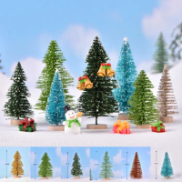 1pc Artificial Christmas Tree Figurines Sisal Silk Cedar Pine Tree Mini Ornaments Micro Landscape New Year Fairy Garden Decor