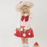 Autumn Winter Mushroom Lolita JSK Dress Girl Cute Lamb Flower Bud Dress Big Bow Decoration