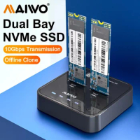 MAIWO M.2 NVMe SSD Enclosure Offline Clone 10Gbps Dual Bay NVME Docking Station External Hard Drive Case Disk for M2 SSD M Key