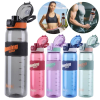 1000ml Motivational Water Bottle with Handle Clear Drinking Bottle Leakproof Water Kettle for Outdoor Travel Gym Fitness