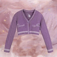 Taylor Swift Cardigan Purple 1989 Embroidered Star Knit Sweater 23