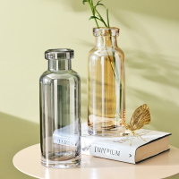 歐式玻璃花瓶ins輕奢流光彩色花瓶直筒簡約小口花瓶客廳干花擺件