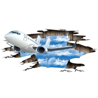 【北熊の天空】3D立體視覺牆貼 衝出天際 飛機 DIY 創意 宿舍 背景地貼 裝飾壁貼(壁貼 牆貼 組裝拼貼)