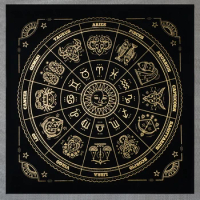 12 Sun Signs Wheel Tarot Altar Cloth with Zodiac Signs Calendar Tarot Deck for Reading Black Velvet Fabric Desk Mat Astrology