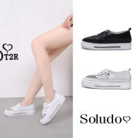 Soludos-正韓來台-免系帶時尚水鑽小白鞋-黑/白