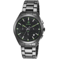LICORNE力抗錶 都會時尚三眼手錶 黑綠x黑/43mm