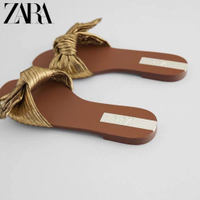 HOT★ZARA- Women's Shoes Gold Metallic Bow Outer Wear Flat Sandals Slippers