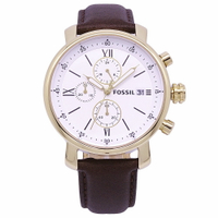 FOSSIL 美國最受歡迎頂尖運動時尚三眼計時皮革腕錶-白金-BQ1009