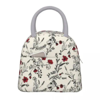 Red Flower Thermal Insulated Lunch Bag for Office Portable Food Bag Container Thermal Cooler Food Box