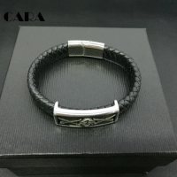 2019 pirate 316L Stainless Steel Bangle Men Leather Cord Bracelet&amp;Bangle Black Color Leather Bracelet For Men Wristband CARA0051