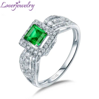 LOVERJEWELRY Natural Zambia Emerald Female Rings 14K White Gold SI Diamonds For Women Wedding Party Christmas Gift Fine Jewelry