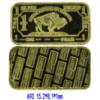 A090 Pure Sliver Plated With Gold Buffalo Bar Bullion Mint 1 Gram United States Of America Collection Souvenir