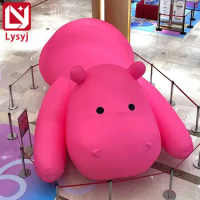 Giant Inflatable Cartoon Pink Hippo Air Blow Sea Horse Laying On The Ground Building Plaza Decoration Event Advertising Props